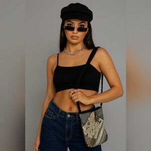 NWT Crossbody Sequin Gold & Silver Metallic Black Satin M Bling Y2K Baddie